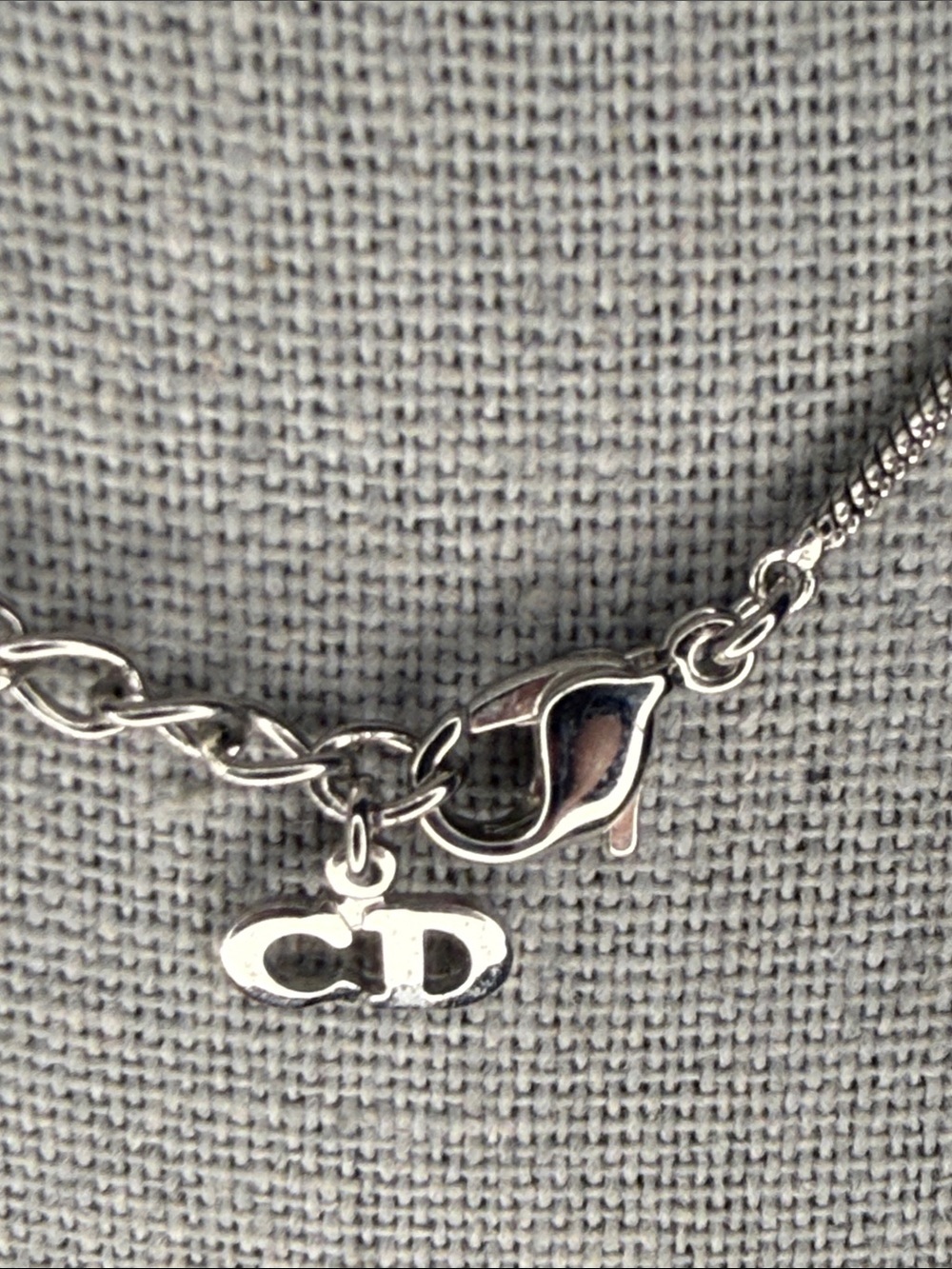 Christian Dior Rhinestone Silver Tone Round Pendant Snake Chain Necklace - Picture 5 of 5